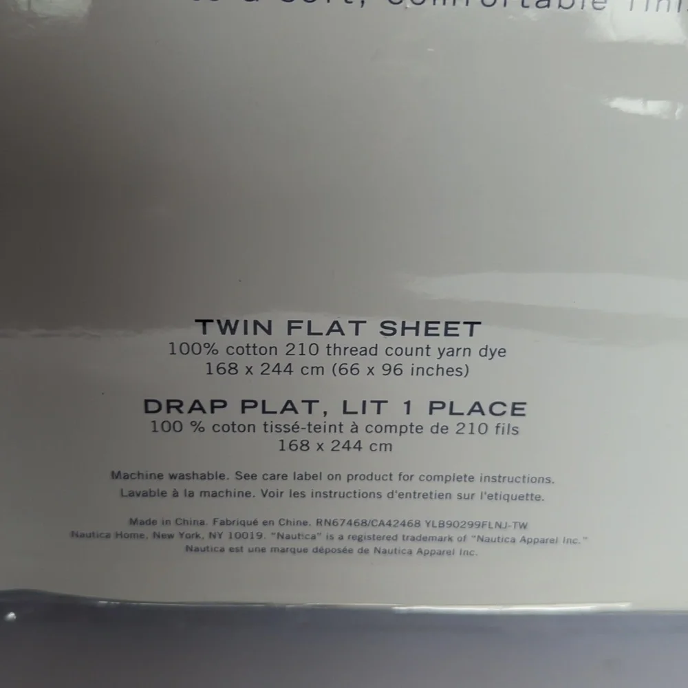 Nautical Sheet Twin Flat 100% Cotton Blue Windowpane 210 Thread Count NEW